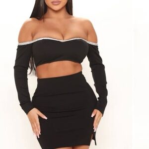 Fashion Nova Black Mini Skirt Set with Silver Trim